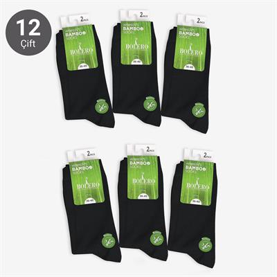 Toptan Kadın 12li Bambu Siyah Çorap-B12