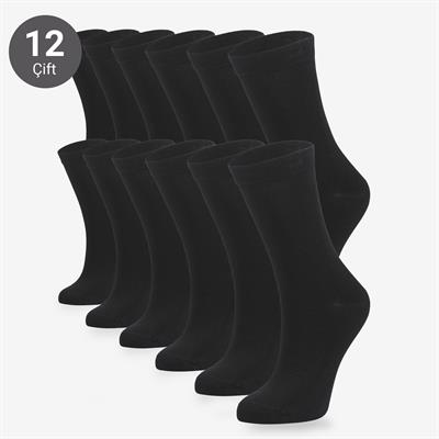 Toptan Kadın 12li Bambu Siyah Çorap-B12