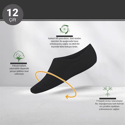Toptan Kadın 12li Pamuklu Sneakers Çorap Siyah-B74