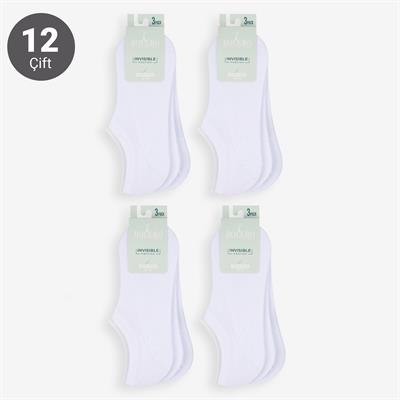 Toptan Kadın 12li Pamuklu Sneakers Çorap Beyaz-B74