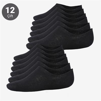 Toptan Kadın 12li Pamuklu Sneakers Çorap Siyah-B74