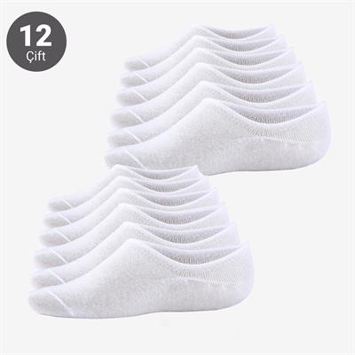 Toptan Kadın 12li Pamuklu Sneakers Çorap Beyaz-B74