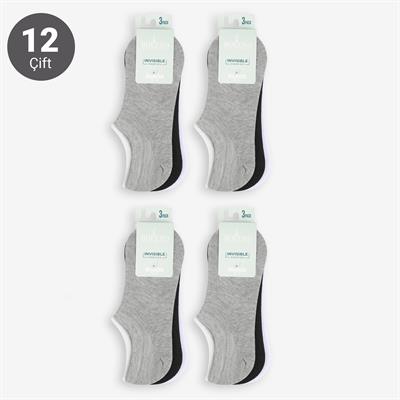 Toptan Kadın 12li Pamuklu Sneakers Çorap-B74