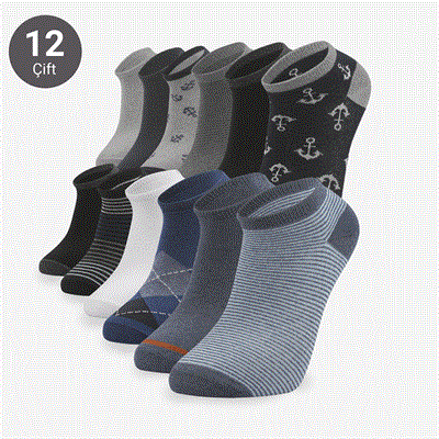 Toptan Karışık 12li Erkek Patik Çorap-E20