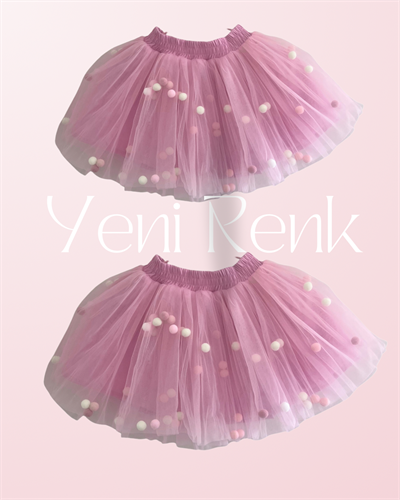 Damy Ponponlu Açık Gül Kurusu Etek 