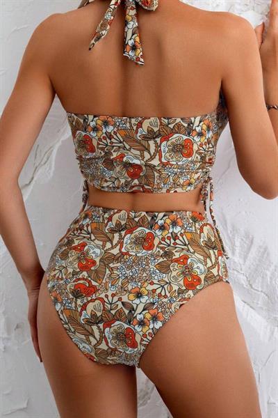 Bella Notte  Çok Renkli Çiçek Bahçesi Yüksel Bel Bikini Takım M-9027