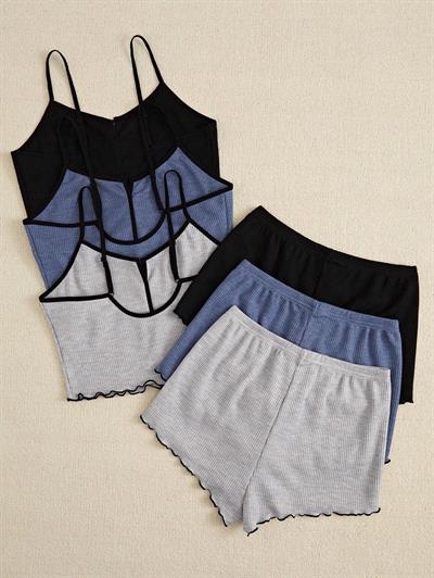 Bella Notte 3 Renk 6 Parça Pamuklu Şort Pijama Takımı 7709