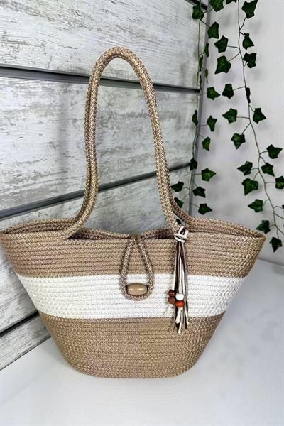 Bella Notte Bej Kadın El Yapımı Günlük/Plaj Çantası 8013