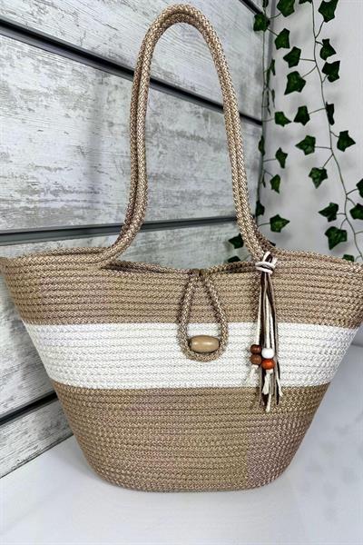 Bella Notte Bej Kadın El Yapımı Günlük/Plaj Çantası 8013