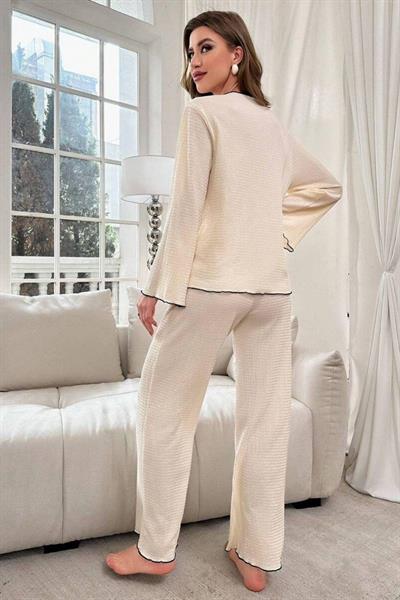 Bella Notte Bej Konforlu Siyah Biyeli Pijama Takımı 77001