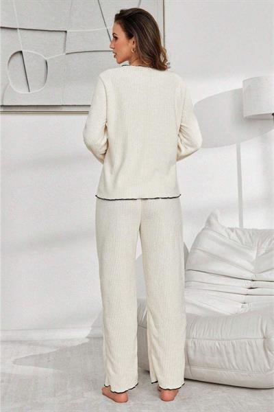 Bella Notte Bej Pamuklu Düğmeli Pijama Takımı 7079