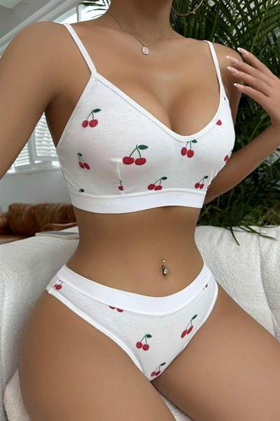 Bella Notte Beyaz Kiraz Desenli İç Çamaşır Takımı 16080