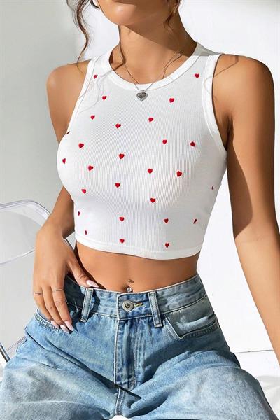 Bella Notte Beyaz Mini Kalp Baskılı Pinterest Model Atlet A-7503