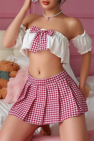 Bella Notte Bordo Pötikareli Etekli Fantezi Gecelik 17053
