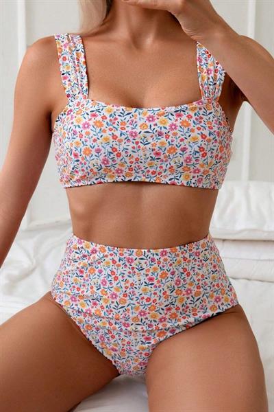 Bella Notte Çok Renkli Çiçek Baskılı Yüksel Bel Bikini Takım M-9015