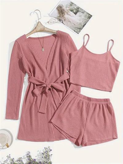 Bella Notte Gül Kurusu Pamuklu 3 Parça Sabahlık ve Pijama Takımı 7599