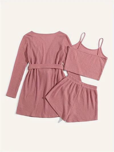Bella Notte Gül Kurusu Pamuklu 3 Parça Sabahlık ve Pijama Takımı 7599