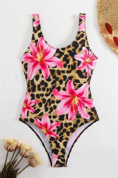 Bella Notte Leopar Zambak Baskılı Tek Parça Mayo M-9033