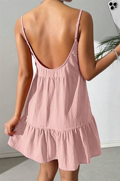 Bella Notte Pembe Askılı Salaş Model Yazlık Elbise E-5537