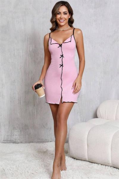 Bella Notte Pembe Askılı Slim Kesim Mini Gecelik 15975
