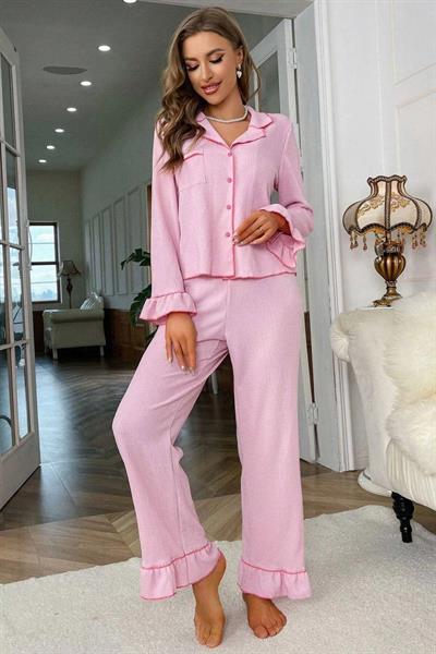 Bella Notte Pembe Düğme Detaylı Pijama Takımı 77137