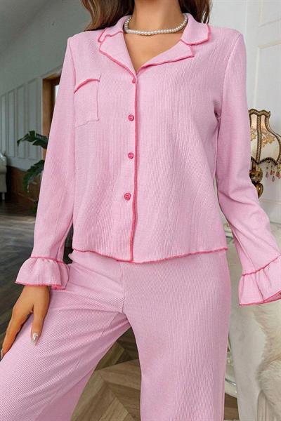 Bella Notte Pembe Düğme Detaylı Pijama Takımı 77137