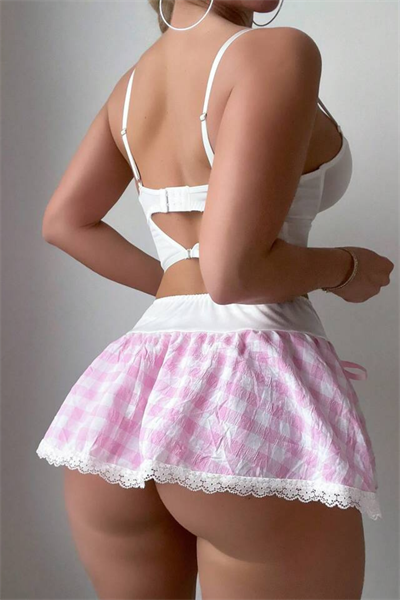Bella Notte Pembe Ekoseli Etekli Takım 17032