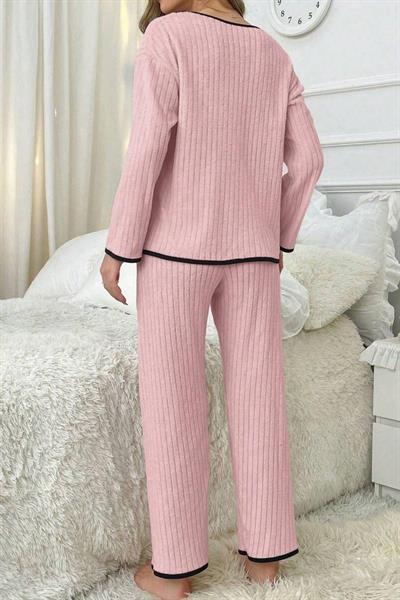 Bella Notte Bej Kalp Detaylı Biyeli Pijama Takımı 77013