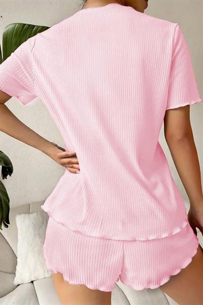 Bella Notte Pembe V Yaka Pamuklu Fiyonk Detaylı Pijama Takımı 7713