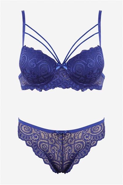 Bella Notte Saks Dantelli Çift İp Detaylı Şık Sütyen Takım 19009