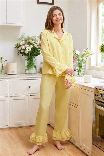 Bella Notte Sarı Fırfır Detaylı Pijama Takımı 77169