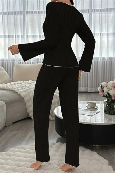 Bella Notte Siyah Pamuklu Fiyonk Detaylı Pijama Takımı 77127