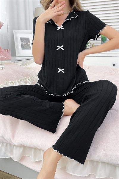Bella Notte Siyah Rahat ve Şık Siyah Pamuklu Pijama Takımı 7121