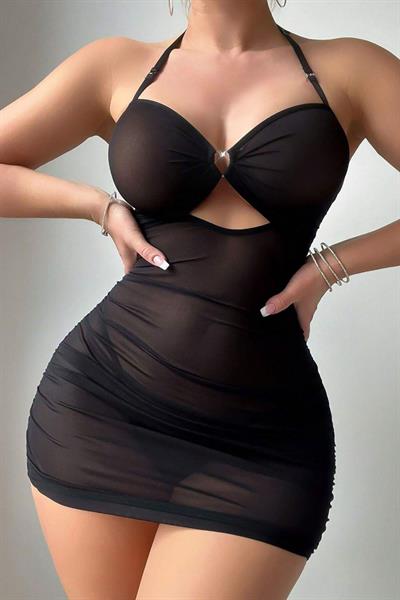 Bella Notte Siyah Transpan Tül Gecelik 15738