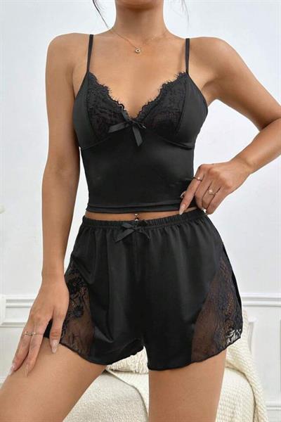 Bella Notte Siyah Yırtmaçlı Şort Takım PR7515