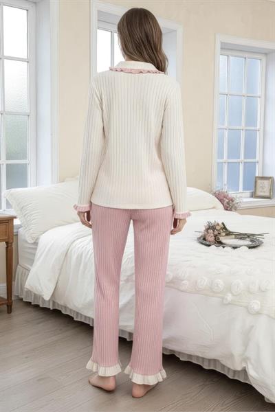 Bella Notte Toz Pembe Fırfır Detaylı Yeni Sezon Şık Pijama Takımı 77175