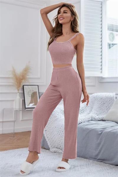 Bella Notte Viskon Pudra  3 Lü Trend Crop Takım 7014