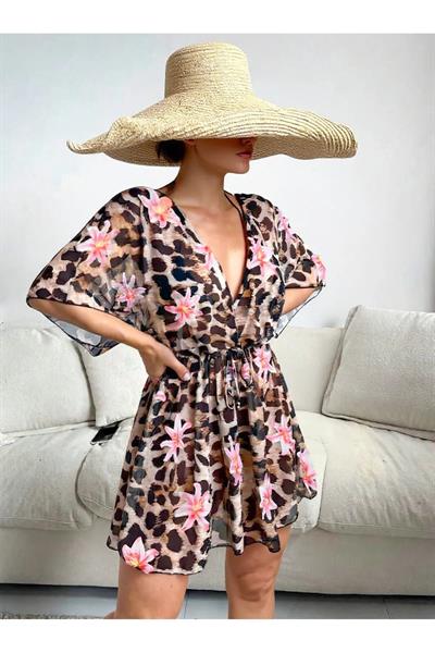 Bella Notte Leopar Desenli Bel Bağcıklı Pareo P-3003