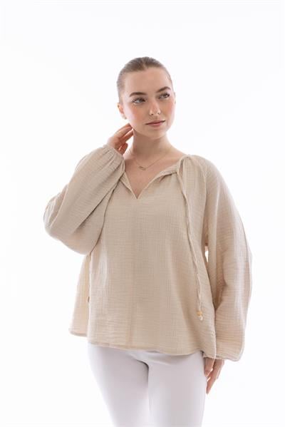MSS-BS2504 Ekru Rahat Kesimli Bluz