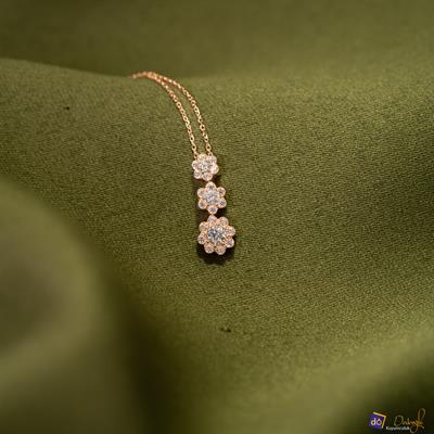 3lü Çiçek Figürlü Rose Gold Kolye