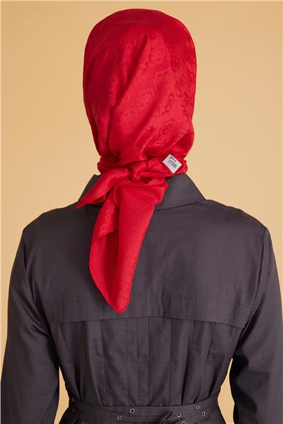 BELLİ LOGO DESEN MONOGRAM KIRMIZI EŞARP 1