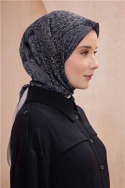 Belli Fresh Etnik Desen Siyah Twist Eşarp - 02