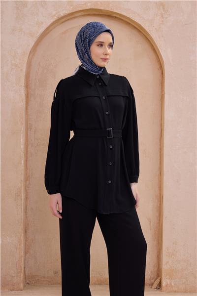 Belli Fresh Etnik Desen Lacivert Twist Eşarp - 04