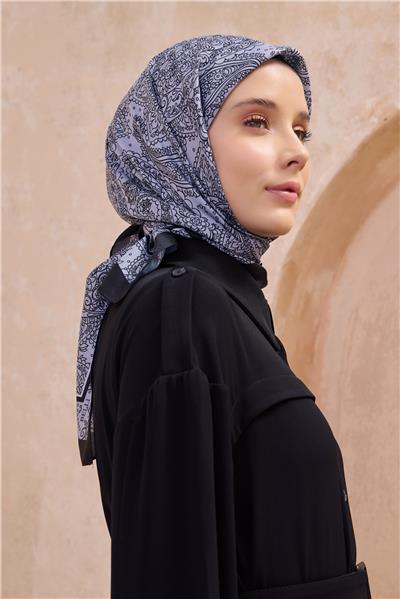 Belli Fresh Etnik Desen Siyah Gri Twist Eşarp - 30