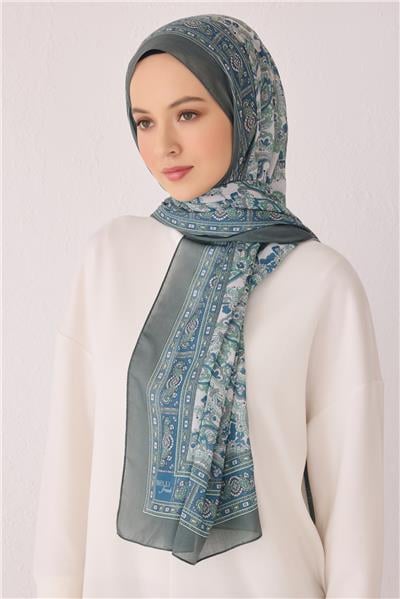 Belli Fresh Etnik Desen Haki Mint Tela Şal 2 - 01