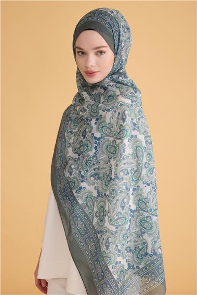 Belli Fresh Etnik Desen Haki Mint Tela Şal 2 - 01