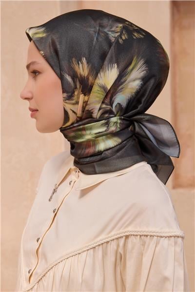 BELLİ ÇİÇEK DESEN KRİSTAL HAKİ EŞARP 2013