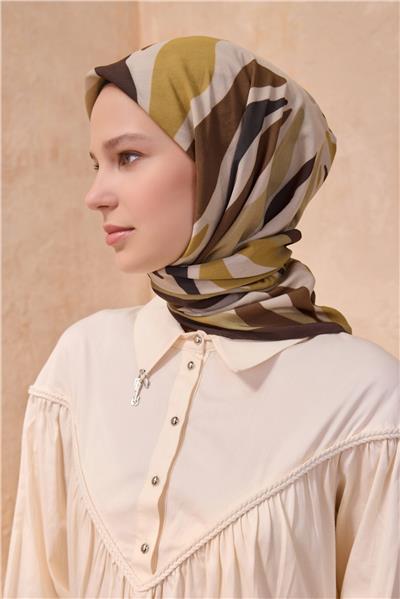 BELLİ SOYUT DESEN MODAL ZEYTİN HARDAL EŞARP 21