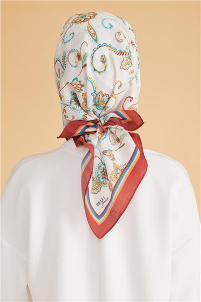 BELLİ ŞAL DESEN MODAL KİREMİT EŞARP 1