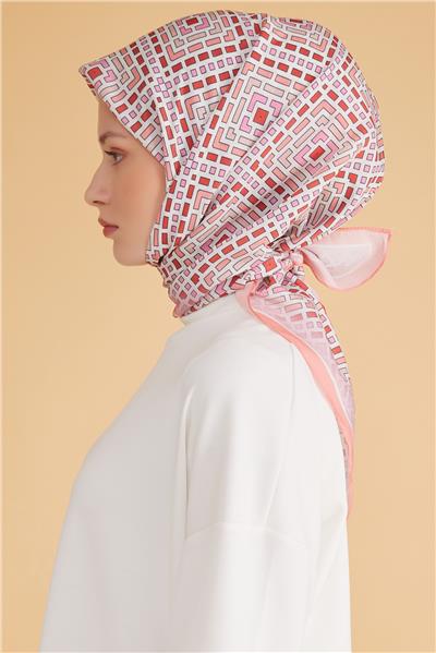 BELLİ GEOMETRİK DESEN MODAL PEMBE EŞARP 5